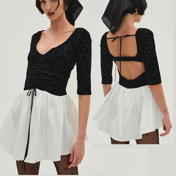 NWOT FOR LOVE AND LEMONS MIDNIGHT & WHITE TAFFETA MINI PARTY DRESS SIZE S - Picture 3 of 7